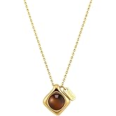 Renaiz 18K Gold Plated Natural Gemstone Pendant Necklace - Amethyst, Turquoise, Tiger Eye, Multicolor Crystal, Hypoallergenic, Adjustable Chain, Boho Chic Trendy Gift