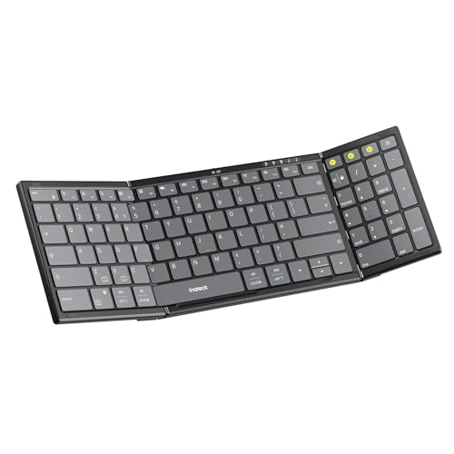 Inateck Foldable Wireless Keyboard with Number Pad, Multi-Device Bluetooth Folding Keyboard with Smart AI Function, Portable Design for iPad/iPhone/Android/Windows/Tablets, with Stand, Nomad N0135