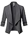 Solid Stretch 3/4 Gathered Sleeve Open Blazer Jacket Charcoal Size 2XL