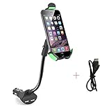 Universal Car Mount Charger, Gooseneck Car Cigarette Lighter Cell Phone Holder with Dual USB 2.1A Car Charger with Over Charge and Over Current Protection for 3.5-6.3 Inch Smartphone