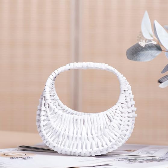 Photo 1 of Wicker Flower Girl Basket White,Small White Basket