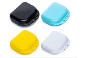 BOOMIBOO Retainer Case with Vent Holes, 4 Pcs Denture Cases, Durable & Similar Mouth Guard Case for Black, White, Yellow and 