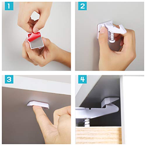 Child Safety Cabinet Locks - 12 Packs Cabinet Locks Child Safety, No Tool No Key Needed Safety Drawer Locks for Drawers, Cabinets, Closets - Thumbnail 2