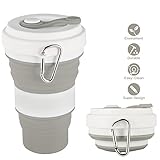 CREATELIFE Collapsible Travel Cup - Multifunctional Silicone Folding Camping Cup Sport Bottle with Lids - Expandable Scald-Proof Drinking Cup - BPA Free, Portable Bottle (Gray)