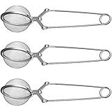 3 Pack Snap Ball Tea Strainer with Handle for Loose Leaf Tea and Mulling Spices Stainless Steel Strainer Perfect Pincer Tea B