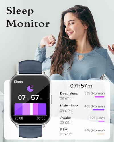 RUIMEN Smartwatch with Calls, Smart Watch Receive Call and Voice Assistant, Smartwatch Woman Man with Pedometer Blood Oxygen Waterproof IP68 100+ Sports Modes