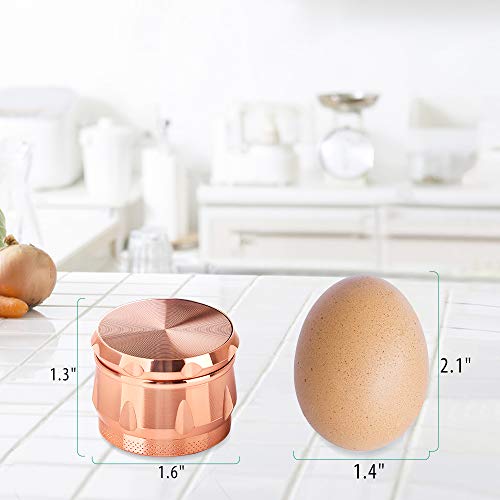 iRainy G2 Spice Herb Grinder 1.6 Inch 4 Pieces with Pollen Catcher, Metal Blue (Rose Gold)