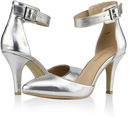 Yeviavy Women's High Heel Pumps Stiletto Pointy Toed D'Orsay Dress Buckle Closure Ankle Strap Shoes