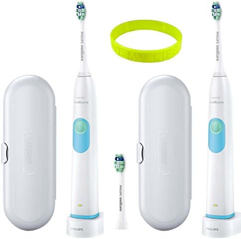 Oral Care 2-Pack Philips EssentialClean Edition Rechargeable Toothbrush plus livemylife Wristband (EssentialClean Toothbrush, White)