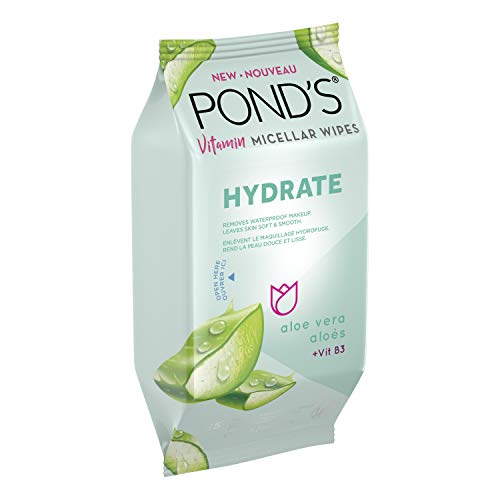 POND’S VITAMIN MICELLAR WIPES FOR DRY SKIN HYDRATE ALOE VERA REMOVES WATERPROOF MAKEUP 25 WIPES