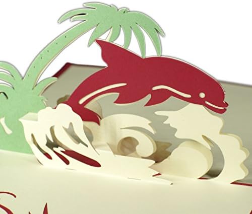 YUNLOY Folded Pop Up 3D Greeting Cards Handmade Valentines Day Creative Post Card - Dolphin Beach Coconut Tree