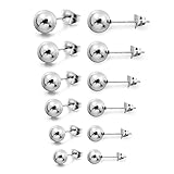 Jstyle Jewelry Stainless Steel Mens Womens Ball Stud Earrings 6 Pairs 2-7mm