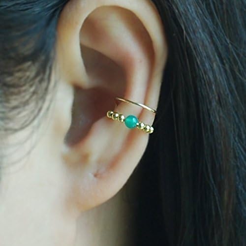 14K Gold Filled Double Band Ear Cuff with Gem stone ,No Piercing Cartilage Ear Cuff, Ear Jacket, Ear Wrap,Fake conch piercing,boho, Price per One Item