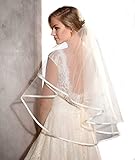 POP DESIGNER Two Tier Satin Veil with Ribbon Trim and Blusher Bridal Veil Ivory Elbow 204 (Ivory)