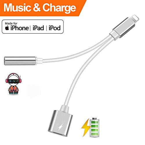 ekkd Headphone Adapter for iPhone 3.5mm Jack Headset Car Charge 2 in 1 Converter Connector Cable Headset Adaptor Splitter Dongle Aux Audio Compatible with iPhone 7/7 Plus/8/8 Plus/X/Xs/XR for iOS 10.2