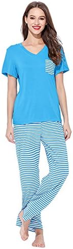 Jepwe Womens Striped Sleepwear Short Sleeve Pajama Set Nightgowns Pyjamas