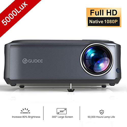 Video Projector, GuDee 5000 Lux Native 1080P Full HD HDMI Office Projector for Laptop Business PowerPoint Presentation and Home Theater, Compatible with iPhone/Android/USB/HDMI