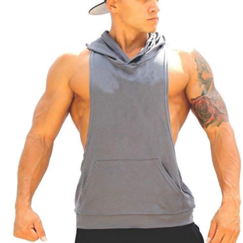 Appoi Women Underwear Men's Casual Hoodie Tank Tops Sleeveless Slim Fit Vest Shirts Gym Fitness Workout with Pockets (Gray, M)