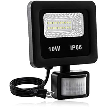 Motion Sensor Flood Light Outdoor,10W Security Light, IP66 Waterproof Outdoor Light,1000LM,6500K Motion Security Lights with Plug for Garage Yard Patio Pathway Porch Entryways (Daylight White)