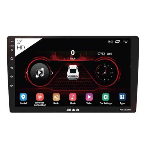 Aiwa Autoestéreo AW-A802BS Android 11 Pantalla QLED 9″ HD Bluetooth 4.2 WiFi GPS USB AUX RCA 4×50W 2GB RAM 32GB CarPlay Android Auto Cámara Reversa Negro