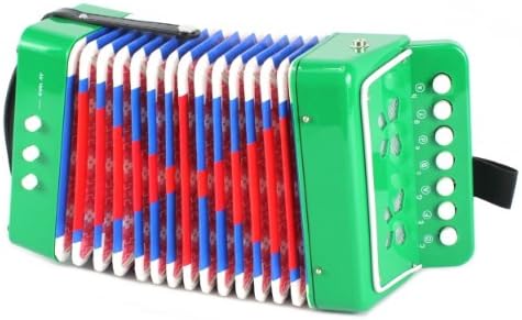 Mini Musician Pro Toy Accordion Children's Instrument w/ 7 Treble Keys, 3 Air Valves, Hand Strap (Green