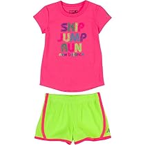 New Balance Baby Girls' Athletic Tee and Short Sets, Pink/Lime Glo, 12 Months