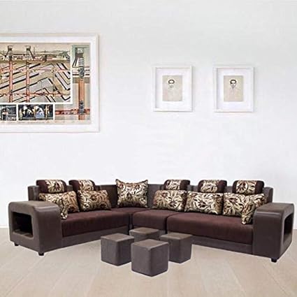 Zikra Six Seater L-Shaped Sofa (Marble Brown)