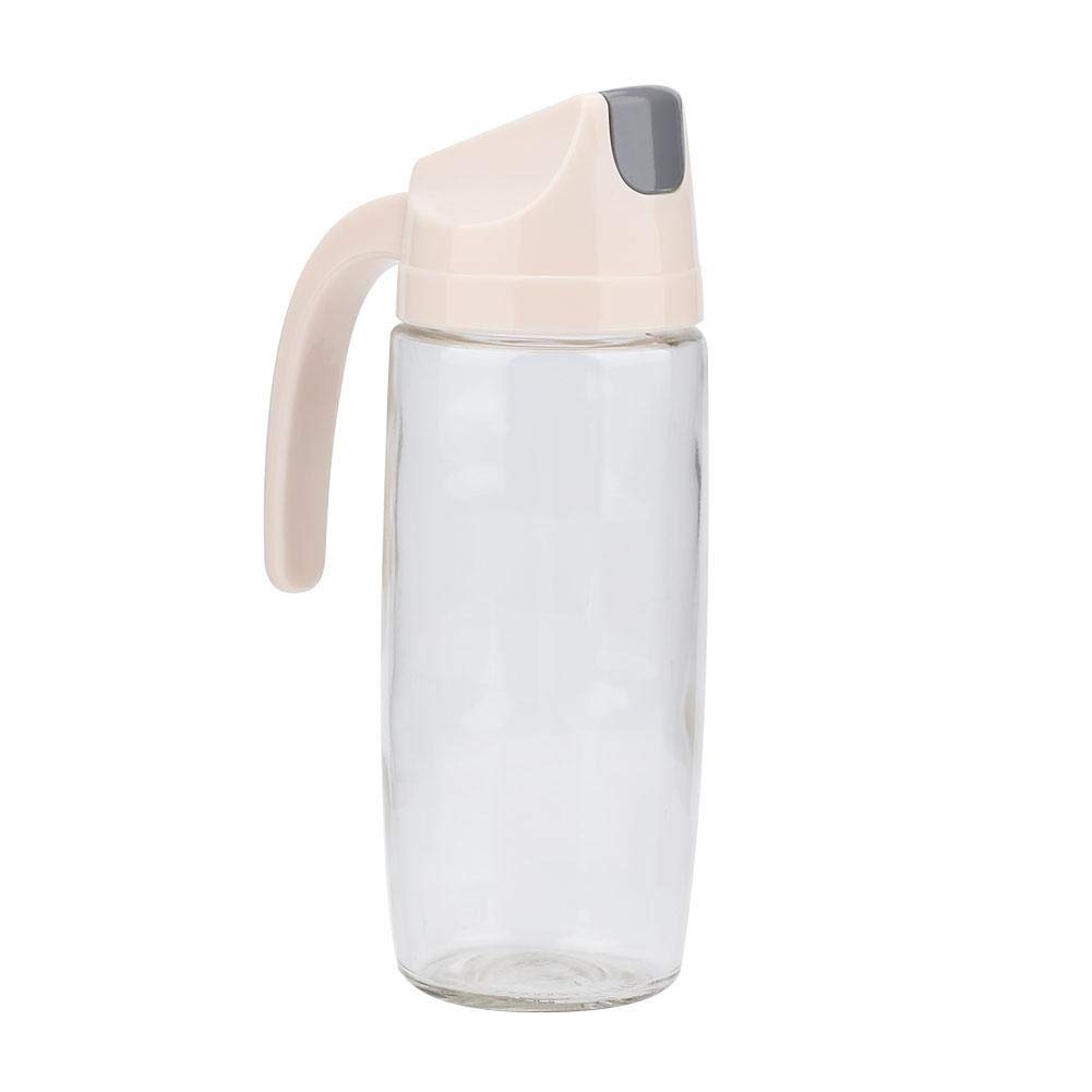 Vikye Oil Dispenser, Glass Oil Dispenser Bottle Leakproof Dust Proof Automatic Open/Close Oil Pot Apricot clear to See-through and Not Afraid of Corrosion (600ML)
