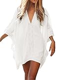 Bywen Womens Loose Fit Lace Swimwear Cover-Ups White