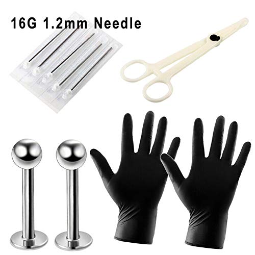 20PCS Professional Body Piercing Kit Stainless Steel Belly Ring Tongue Tragus Nipple Labret Lip Nose Piercing Needles Gloves Tools