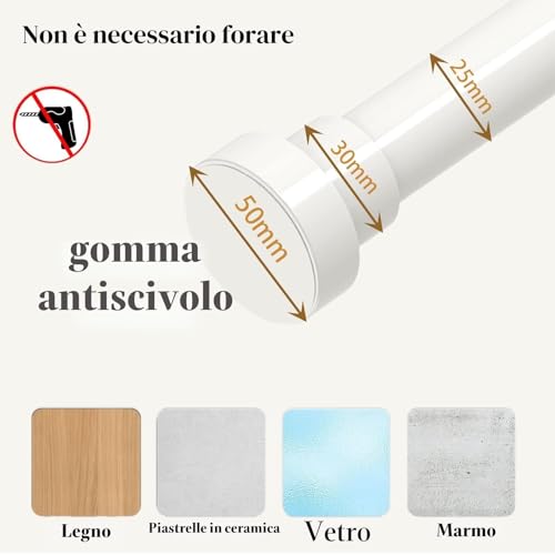 Pressure Curtain Rod Extendable Curtain Rod for Curtain without Drilling Suitable for Bathroom Shower Room Curtains, Length 85 - 160 cm, Diameter 25 mm, Silver