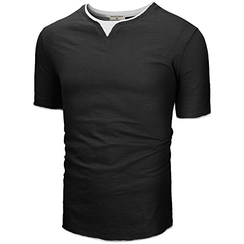 Derminpro Men\'s Short Sleeve Casual Contrast T-Shirt Black XX-Large
