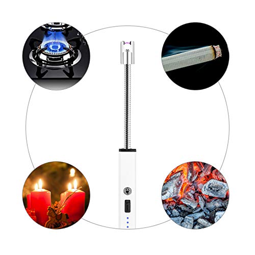Offiplus USB Arc Lighter for Candle - Windproof Long Arc Rechargeable Lighter 360° Flexible Neck with LED Lights Battery Display, Kitchen Household Camping BBQ Firework