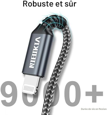 Cable iphone [2m/Lot de 3] Certifié MFi Cable lightning USB Charge