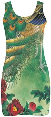 Women's Peacock Print Polyester Casual Vest Dress