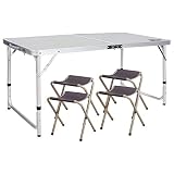 REDCAMP Outdoor Picnic Table Adjustable, Folding Camping Table with 4 Chairs, Aluminum White 47.2"x23.6"x27"