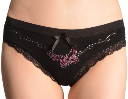 Soft Cotton With Lace Trim, Butterfly & Crystals High Leg Brazilian - Embellished Knickers