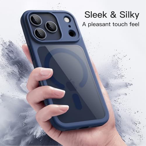 JETech Magnetic Case for iPhone 17 Pro MAX 6.9 Inch Compatible with MagSafe, Shockproof Case, Solid Color Matte TPU Frame, Anti-Scratch Transparent Backing(Dark Blue)