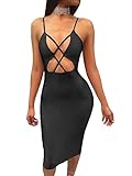 TOB Women's Sexy Spaghetti Backless Bodycon Lace up Front Club Dress Black Medium