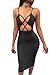 TOB Women's Sexy Spaghetti Backless Bodycon Lace up Front Club Dress Black Medium