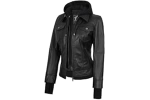 Decrum Hooded Leather Jacket for Women Winter Fashion Bomber Leather Jacket
