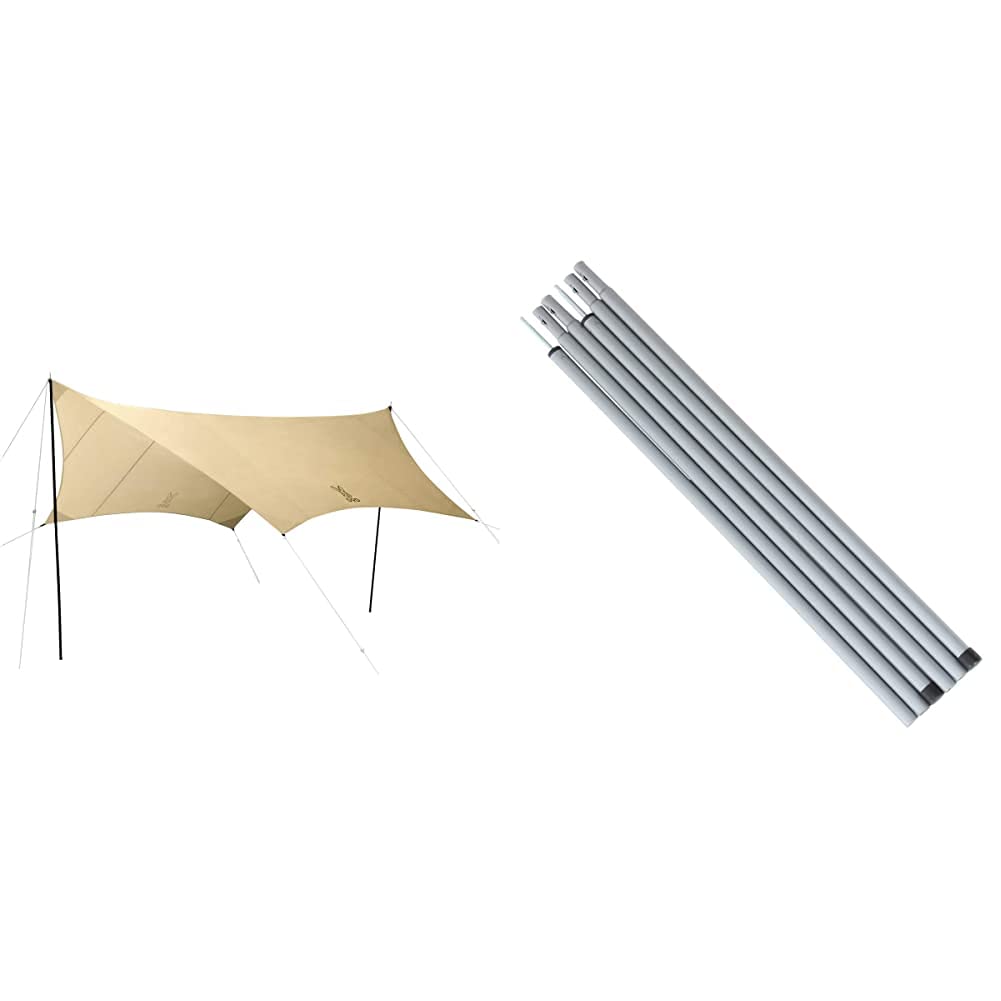 DOD(ディーオーディー) いつかのタープ はじめてでも扱いやすい ベーシックな ヘキサタープ オールインワン 延長テープ 標準付属 UV加工済 TT5-631-TN & テント タープポール 2本セット ペグ&ロープ&収納袋付 XP-01【セット買い】商品画像