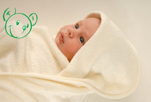 Green Bear Luxurious Bamboo Baby Cuddle Hooded Bath Towel - Naturally Hypoallergenic and Antibacterial - White - Made in the UK