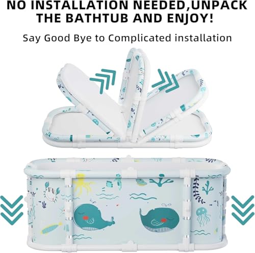 Portable Bathtub, 120cm Folding Bathtub, Free Installation, 7 Layer Thickened Bathtub with Metal Stand, SPA (Ocean Style M2)