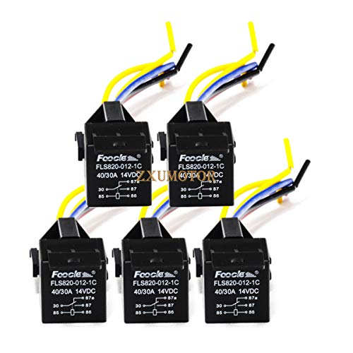 ZAIXU 5 Pack - DC 12V Car SPDT 5 Pin 5 Wires Automotive Relays Switch with Harness Wires Socket 30/40 Amp Bosch Style