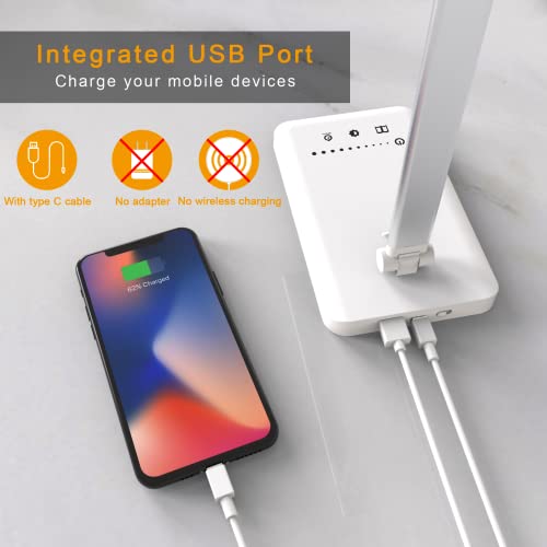 Somerick Schreibtischlampe LED - USB dimmbare Schreibtischlampe mit 5 Helligkeit & 5 Stufen, Schreibtischlampe mit Touch Control Licht zum Lesen, Büro, Arbeitszimmer (Weiß)