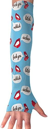 Mouth Sex Lip Fuck You Bitch Pattern Ultra Long Non Finger UV Resistant Gloves Gloves Sleeve, For Women And Men To Provide Sunscreen Protection 1 Pairs, For Outdoor Sports, Driving, Bicycles