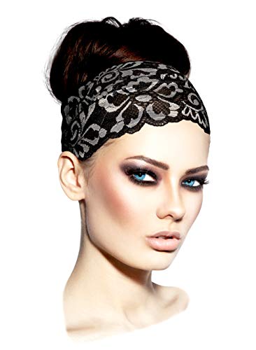 ShariRose Stunning Stretch Wide Floral Lace Headbands in Many Beautiful Colors Handmade (Black Silver) - Thumbnail 6