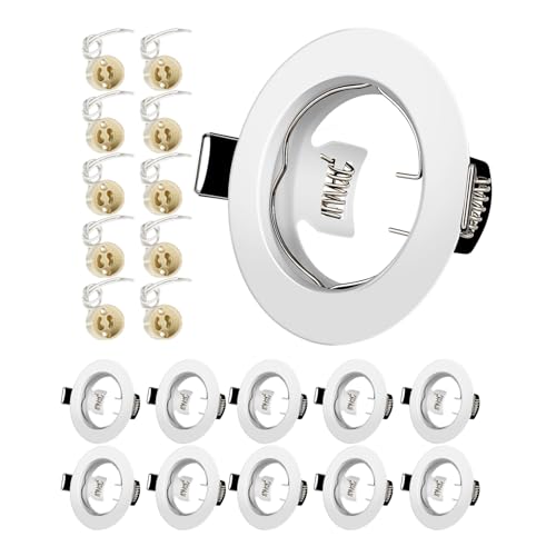 Yiahin Recessed Spotlights GU10 Set with GU10 Ceramic Socket, Matt White Round LED Spotlight Mounting Frame, Diameter 55mm-70mm, for Ceiling Spotlights, Pack of 10