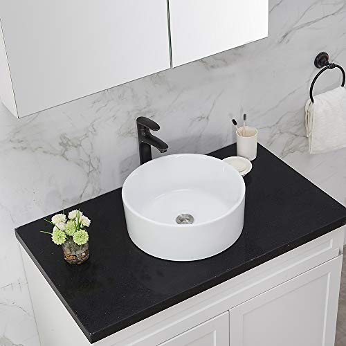 VCCUCINE Modern Bathroom Porcelain Round White Ceramic Vessel Sink, Countertop Sink for Lavatory Vanity Cabinet